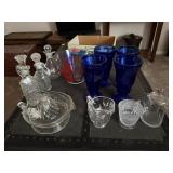 [4] COBALT SHERBERTS, ASSORTED GLASSWARE