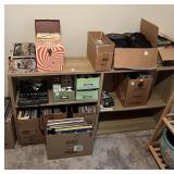 SHELF UNIT WITH RECORDS DVDS VHS ETC