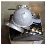 BOX OF COOKWARE & BAG OF TUPPERWARE SKILLETS, ETC BOX OF COOKWARE & BAG OF TUPPERWARE SKILLETS, ETC