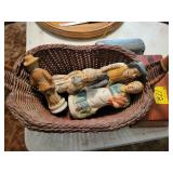 BASKET W/BISQUE FIGURINES, CEDAR BOX AND BASKET W/BISQUE FIGURINES, CEDAR BOX AND