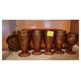 11 PCS OF INDIANA GLASS CO. SANDWICH AMBER 11 PCS OF INDIANA GLASS CO. SANDWICH AMBER
