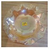 12" IRIS AND HERRINGBONE AMBER BOWL 12" IRIS AND HERRINGBONE AMBER BOWL