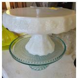 2 CAKE STANDS - ONE IS MILK GLASS 2 CAKE STANDS - ONE IS MILK GLASS