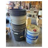 4 PLASTIC 5 GALLON BUCKETS AND EMPTY KEROSENE 4 PLASTIC 5 GALLON BUCKETS AND EMPTY KEROSENE