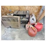4 PLASTIC GAS CANS, 2 ELECRIC SPACE HEATERS AND 4 PLASTIC GAS CANS, 2 ELECRIC SPACE HEATERS AND