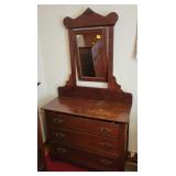 VICTORIAN OAK DRESSER W/MIRROR - 3 DRAWER - VICTORIAN OAK DRESSER W/MIRROR - 3 DRAWER -