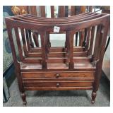 MAHOGANY MAGAZINE RACK W/2 DRAWERS MAHOGANY MAGAZINE RACK W/2 DRAWERS