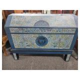 BLUE WOOD ASIAN STYLE CHEST ON STAND BLUE WOOD ASIAN STYLE CHEST ON STAND