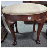 MAHOGANY UPHOLSTERED STOOL WITH BALL AND CLAW FEET MAHOGANY UPHOLSTERED STOOL WITH BALL AND CLAW FEET