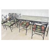 WROUGHT IRON/GLASS TOP PATIO TABLE & 6 CHAIRS WROUGHT IRON/GLASS TOP PATIO TABLE & 6 CHAIRS