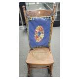 OAK ROCKER WITH WOVEN SEAT AND CARVED BACK OAK ROCKER WITH WOVEN SEAT AND CARVED BACK