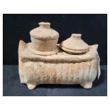 ANTIQUE TERRA COTTA STOVE 7 IN X 5 IN ANTIQUE TERRA COTTA STOVE 7 IN X 5 IN