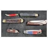 6 ASSORTED POCKET KNIVES AND 2 WALKING CANES 6 ASSORTED POCKET KNIVES AND 2 WALKING CANES