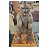 CARVED WOODEN BEAR ON WOODEN PLATFORM CARVED WOODEN BEAR ON WOODEN PLATFORM