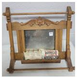 OAK SHAVING MIRROR WITH TOWEL BAR AND SOAP - OAK SHAVING MIRROR WITH TOWEL BAR AND SOAP -