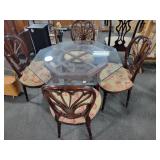 ASIAN DESIGN GLASS TOP OCTAGONAL DINETTE TABLE ASIAN DESIGN GLASS TOP OCTAGONAL DINETTE TABLE