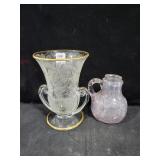 7" ETCHED CRYSTAL VASE AND PATTERN GLASS 7" ETCHED CRYSTAL VASE AND PATTERN GLASS