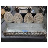 GALVANIZED TIN PLANT HOLDER AND 4 PINEAPPLE GALVANIZED TIN PLANT HOLDER AND 4 PINEAPPLE