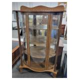 OAK CURVED GLASS CHINA CABINET W/WOOD SHELVES OAK CURVED GLASS CHINA CABINET W/WOOD SHELVES