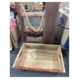 WOODEN TRAY, PADDLE, HANGING SHELF AND WOODEN TRAY, PADDLE, HANGING SHELF AND
