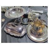 SILVER PLATE WINE HOLDERS, COMPOTE, TRAYS SILVER PLATE WINE HOLDERS, COMPOTE, TRAYS