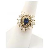 14K GOLD DIAMOND AND SAPPHIRE RING - SIZE: 6 1/2
