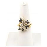 14K GOLD DIAMOND AND SAPPHIRE RING - SIZE: 7