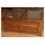 OAK GLASS TOP DISPLAY COFFEE TABLE