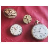 ELGIN POCKET WATCH, WATCH PART, MILITARY PINS