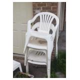 4 STACKING CHAIRS, CONCRETE PLANTER, STOOL