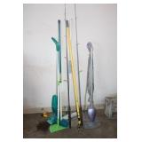 2 FISHING RODS, SWIFFER, SHARK STEAM MOP