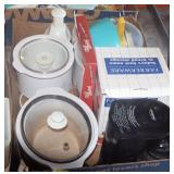 CROCK POTS, BREAD STORAGE SET ETC