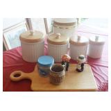 CANISTERS, CUTTING BOARD, SALT & PEPPERS