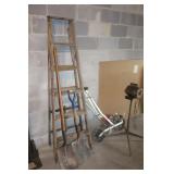 SHOVELS, WOOD STEP LADDER, BUFFER ETC