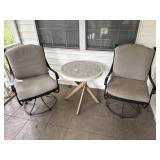 2 METAL SWIVEL ROCKERS & TABLE