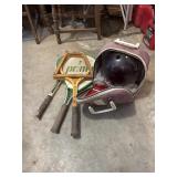 COLUMBIA 300 BOWLING BALL & 3 TENNIS RACKETS