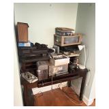 COMPUTER DESK WITH ASSORTED OFFICE SUPPLIES