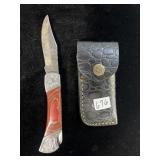 4" DAMASCUS LOCK BLADE, W/ SHEATH
