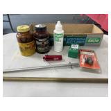 BOX OF ASSORTED CURING TOOLS AND GUN SUPPLIES