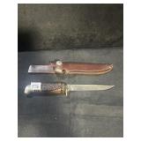 8" BONE HANDLE KNIFE & SHEATH, WESTERN