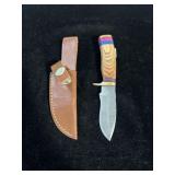 DAMASCUS STYLE KNIFE & SHEATH 6"