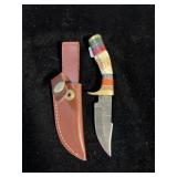 DAMASCUS STYLE KNIFE & SHEATH 6"