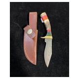 DAMASCUS STYLE KNIFE & SHEATH 6"