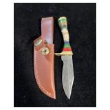 DAMASCUS STYLE KNIFE & SHEATH 6"