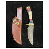 DAMASCUS STYLE KNIFE & SHEATH 6"