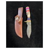 DAMASCUS STYLE KNIFE & SHEATH 6"