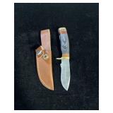 DAMASCUS STYLE KNIFE & SHEATH 6"