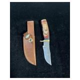 DAMASCUS STYLE KNIFE & SHEATH 6"