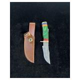 DAMASCUS STYLE KNIFE & SHEATH 6"