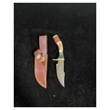 DAMASCUS STYLE KNIFE & SHEATH 6"